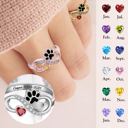 Personalisierter Geburtssteinring mit Haustierpfote – Geschenk für Tierliebhaber